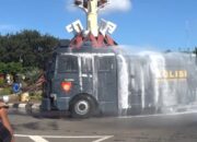 Ops Aman Lampung Utara, Water Canon Dikerahkan Semprotkan Disinfektan
