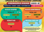 9 Kasus Positif Asal Bandar Lampung, Total 687 Konfirmasi Covid-19