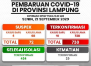 Update Covid-19 di Lampung: 738 Konfirmasi Positif, 255 Isolasi