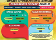 Konfirmasi Positif Covid-19 di Lampung Lampaui 800 Kasus
