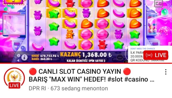 Dikuasai Hacker : Akun Youtube DPR RI Tayangkan Live Judi Online Slot Gacor