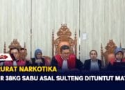 Kurir 38 Kg sabu Asal Sulteng DiTuntut Mati