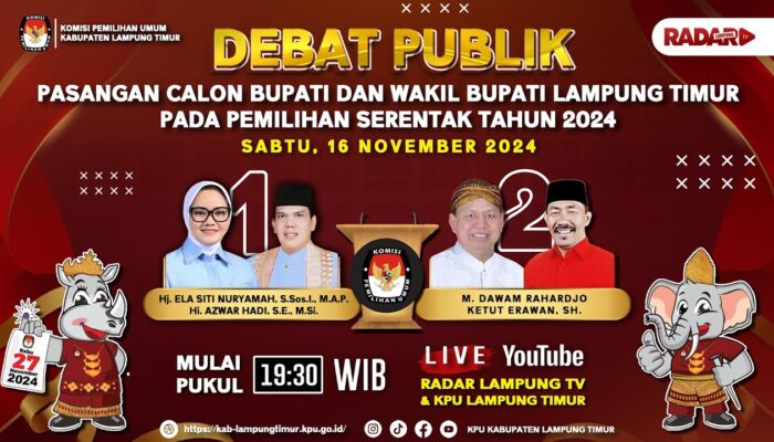 ? LIVE DEBAT PUBLIK PASANGAN CALON BUPATI DAN WAKIL BUPATI LAMPUNG TIMUR TAHUN 2024