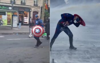 Viral! ‘Captain America’ Turun Ke Jalan, Warnai Unjuk Rasa di Prancis
